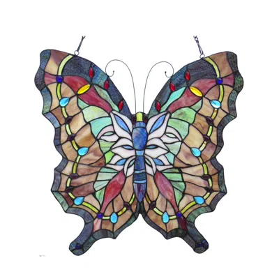 Chloelighting Papilio Tiffany-glass Butterfly Window Panel 22x22
