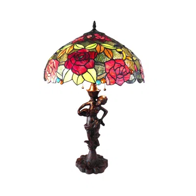 Chloelighting Peggy Tiffany-style 2 Light Roses Table Lamp 18" Shade