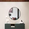 Chloelighting Reflection Black Finish Round Framed Wall Mirror 30" Height In Black