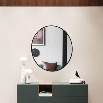Chloelighting Reflection Black Finish Round Framed Wall Mirror 30" Height