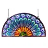 Chloelighting Regal Eudora Tiffany-style Peacock Feather Glass Window Panel 35x18