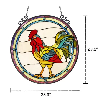 Chloelighting Rodney Tiffany-glass Rooster Window Panel 24"