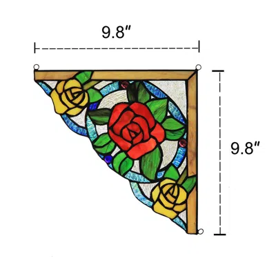Chloelighting Roselia Floral Tiffany-glass Window Panel 10" Wide