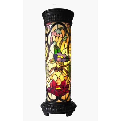 Chloelighting Roselle Tiffany-glass 2 Light Floral Pedestal Light Fixture 30" Tall