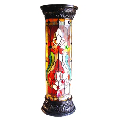 Chloelighting Ruby Spectacle Tiffany-glass 2 Light Victorian Pedestal Light Fixture 30" Tall