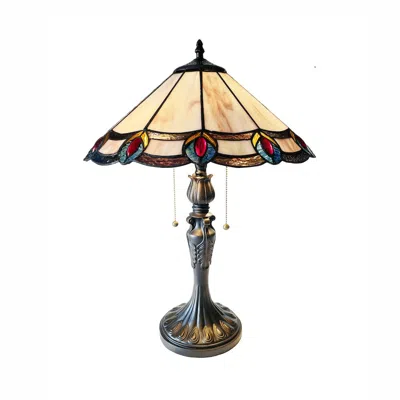 Chloelighting Ryce Tiffany-style 2-light Geometric Table Lamp 16" Shade In Multi