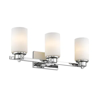 Chloelighting Scarlett Contemporary 3 Light Chrome Finish Bath Vanity Light Etched White Glass 22" Wide
