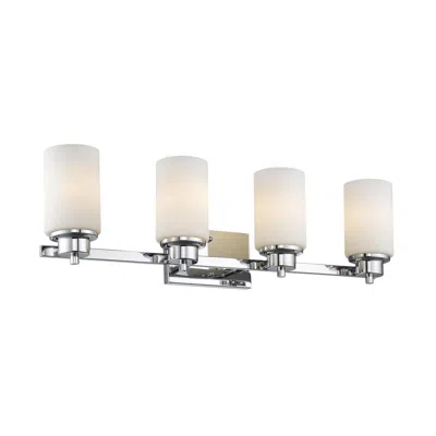 Chloelighting Scarlett Contemporary 4 Light Chrome Finish Bath Vanity Light Etched White Glass 29" Wide