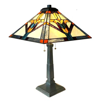 Chloelighting Shay Mission 2 Light Antique Dark Bronze Table Lamp 16" Shade