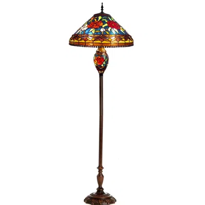 Chloelighting Sincere Tiffany-style 3 Light Roses Double Lit Floor Lamp 18" Shade