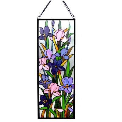Chloelighting Sororia Tiffany-glass Iris Design Window Panel 11.5x31.5