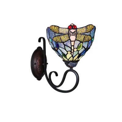 Chloelighting Sunniva Dragonfly Tiffany-style Dark Bronze 1 Light Wall Sconce 8" Wide