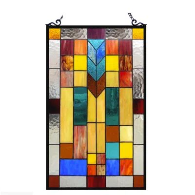 Chloelighting Tate Tiffany-glass Mosaic Design Window Panel 16x26