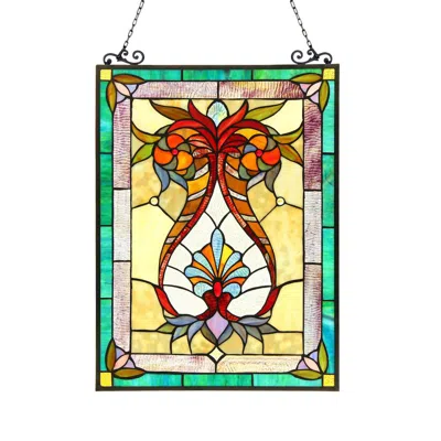 Chloelighting Theodore Tiffany-glass Victorian Window Panel 17.5x25