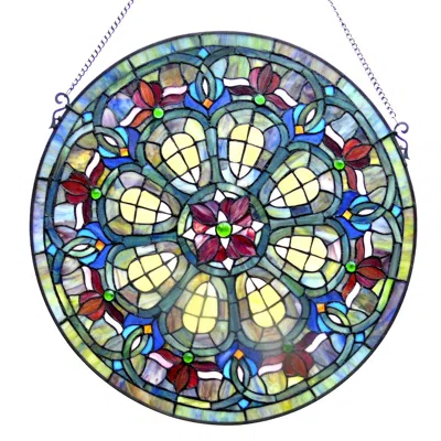 Chloelighting Tiffany-glass Baroque Window Panel 24" In Multi