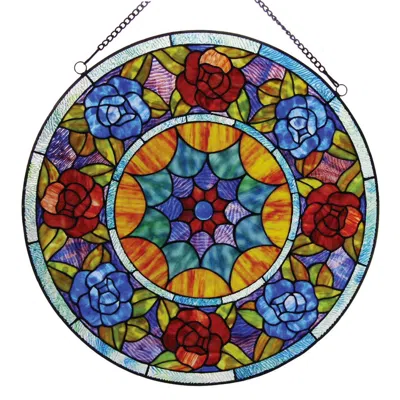 Chloelighting Tiffany-glass Roses Window Panel 22"