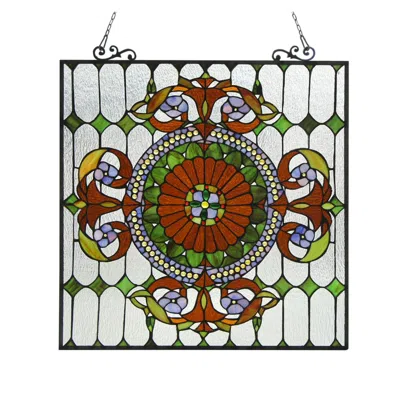 Chloelighting Tiffany-glass Victorian Window Panel 25x25
