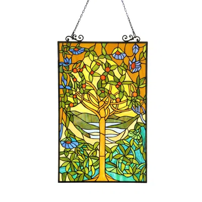 Chloelighting Tree Of Life Tiffany-glass Window Panel 20" X 32"