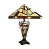 Chloelighting Vincent Tiffany-style Blackish Bronze 3-light Mission Double-lit Table Lamp 16" Shade In Multi