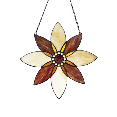 Chloelighting Viola Floral-style Black Finish Stained Glass Window Panel 13" Tall