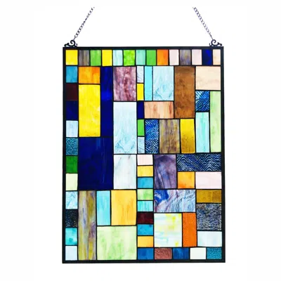 Chloelighting Yvonne Tiffany-style Geometric Stained Glass Window Panel 24" Height