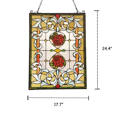 Chloelighting Zinnia Floral Tiffany-glass Window Panel 24" Tall