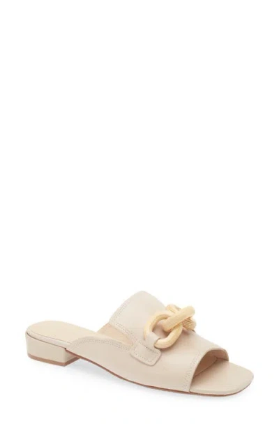 Chocolat Blu Bell Slide Sandal In White Sand Leather