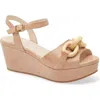 Chocolat Blu Chain Ankle Strap Wedge Sandal In Sand Leather
