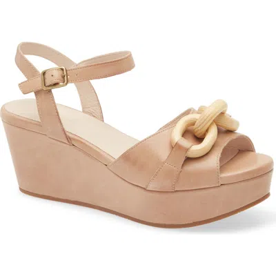 Chocolat Blu Chain Ankle Strap Wedge Sandal In Sand Leather