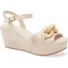 Chocolat Blu Chain Ankle Strap Wedge Sandal In White Sand Leather