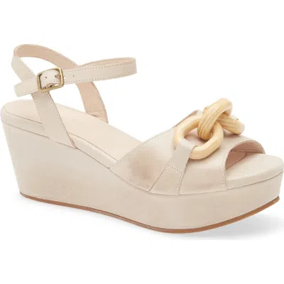 Chocolat Blu Chain Ankle Strap Wedge Sandal In White Sand Leather