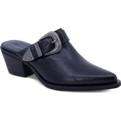 Chocolat Blu Charm Pointed Toe Buckle Mule In Black Leather
