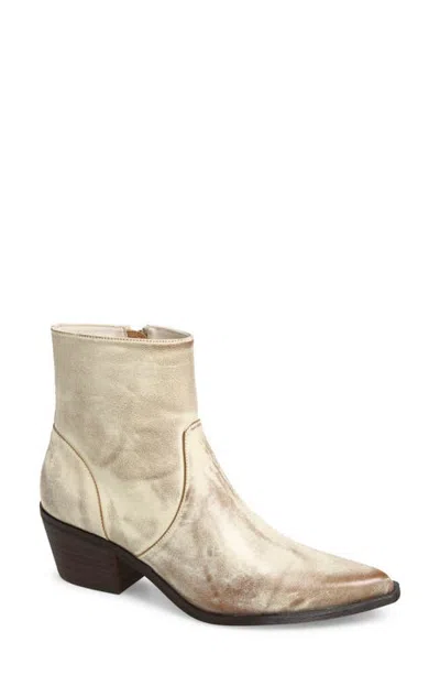 Chocolat Blu Che Pointed Toe Leather Bootie In White Brush Off Leather