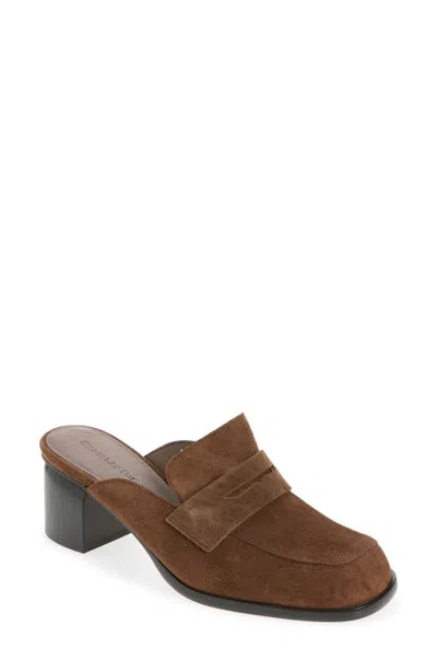 Chocolat Blu Dalida Heeled Loafer Mule In Chocolate Suede