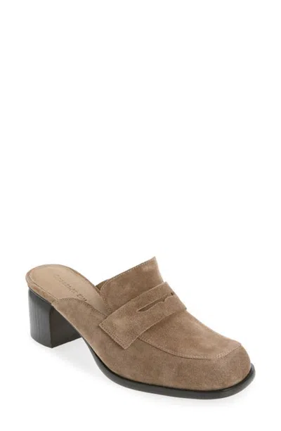 Chocolat Blu Dalida Heeled Loafer Mule In Dark Taupe Suede