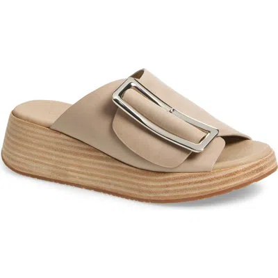 Chocolat Blu Ela Platform Wedge Slide Sandal In White Sand Leather