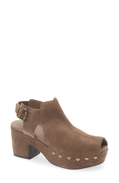 Chocolat Blu Galla Slingback Peep Toe Platform Clog In Taupe Suede