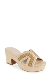 Chocolat Blu Gen Platform Sandal In Tan Raffia