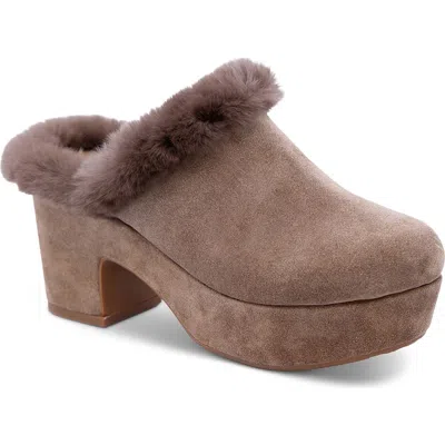 Chocolat Blu Grand Genuine Shearling Platform Clog In Toffee Suede