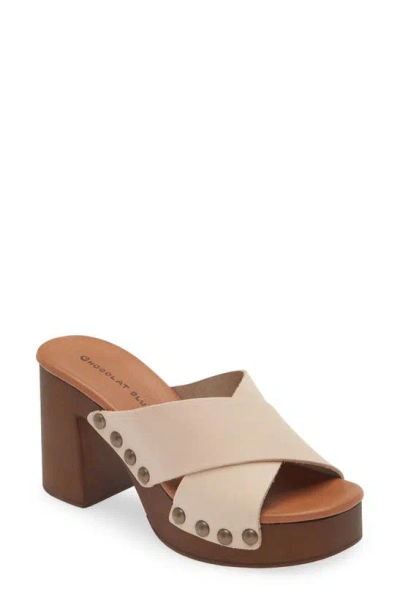 Chocolat Blu Hedy Platform Slide Sandal In Beige Leather