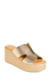 Chocolat Blu Jamie Platform Wedge Sandal In Gold Leather