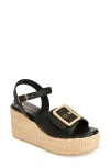 Chocolat Blu Jenis Ankle Strap Platform Wedge Sandal In Black Leather