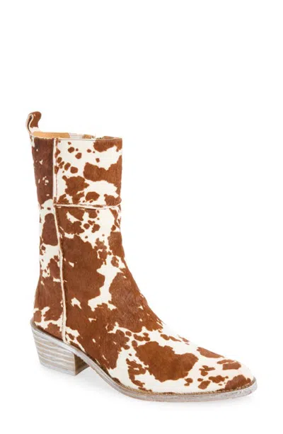 Chocolat Blu Kelcy Leather Boot In White Brown Calf Hair