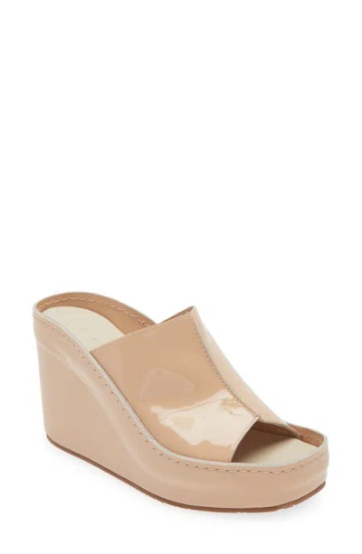 Chocolat Blu Pearl Platform Wedge Sandal In Beige Patent