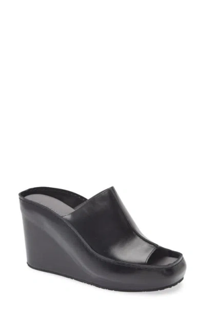 Chocolat Blu Pearl Platform Wedge Sandal In Black Leather