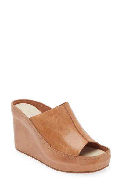 Chocolat Blu Pearl Platform Wedge Sandal In Camel Leather