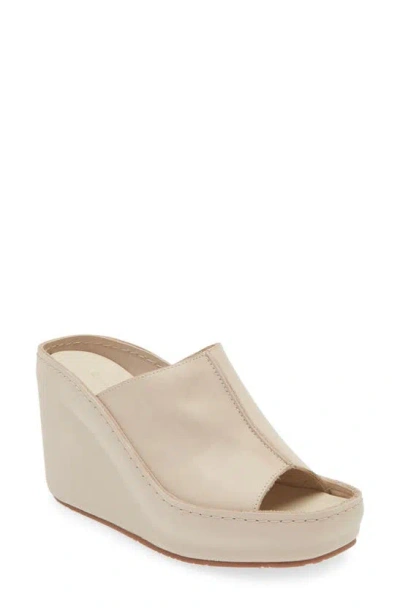 Chocolat Blu Pearl Platform Wedge Sandal In Off White Leather