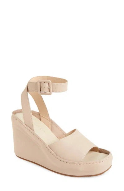 Chocolat Blu Pixie Ankle Strap Platform Wedge Sandal In Beige Leather