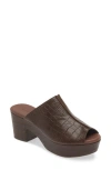 Chocolat Blu Platform Slide Sandal In Brown Embossed Crocodile