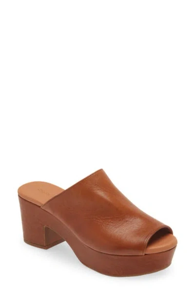 Chocolat Blu Platform Slide Sandal In Brown Leather
